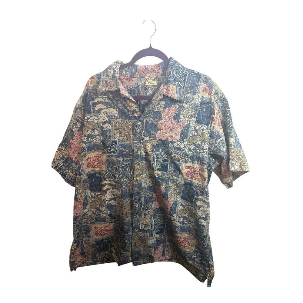 Go Barefoot Mens Button Up Hawaiian Shirt MADE In USA Short Sleeve XLTall
